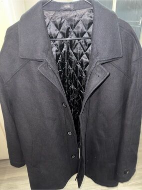 JF J.Ferrar Men's Black Quilted-Lined Pea Coat - Classic Tailored Look